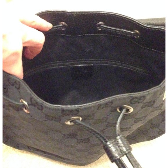 Auth New Never Used Gucci black GG LOGO canvas silver HW shoulder bucket bag - Picture 13 of 15